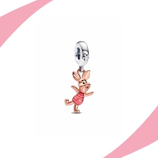 Charm colgante de cerdito en tono rosa, pequeño y ligero. Super Charms México.