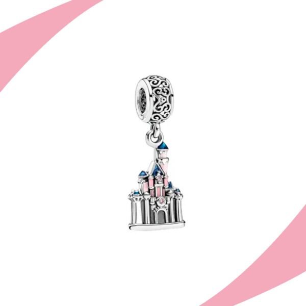 Charm colgante de castillo con torres y almenas bañadas en plata. Super Charms México.