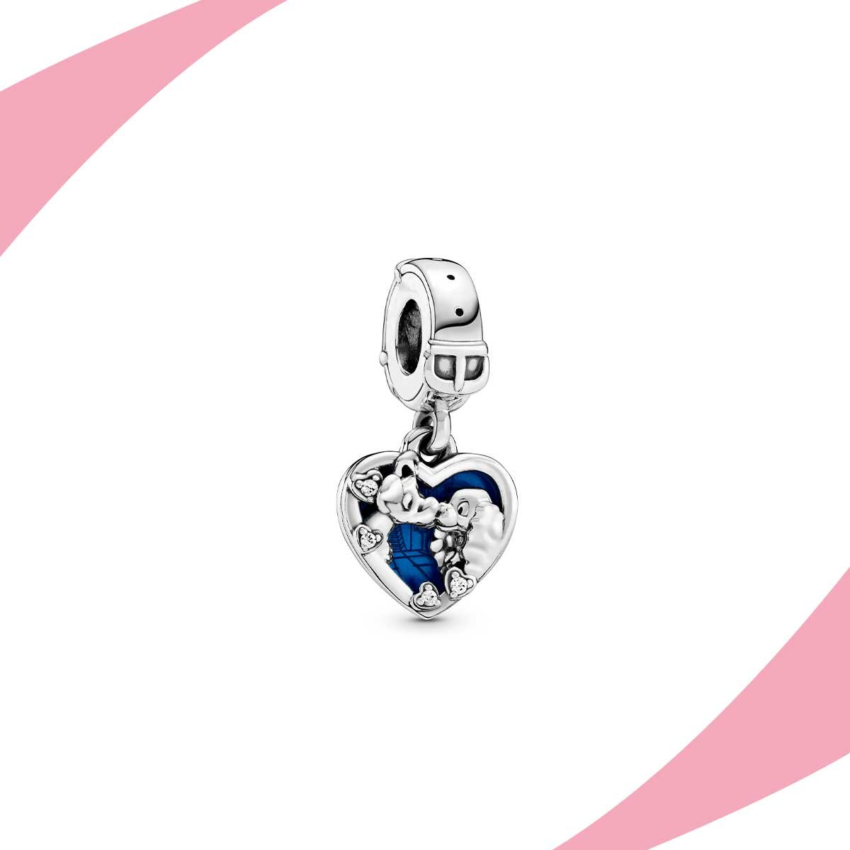 Charm colgante en forma de corazón calado con dos perritos en esmalte. Super Charms México.