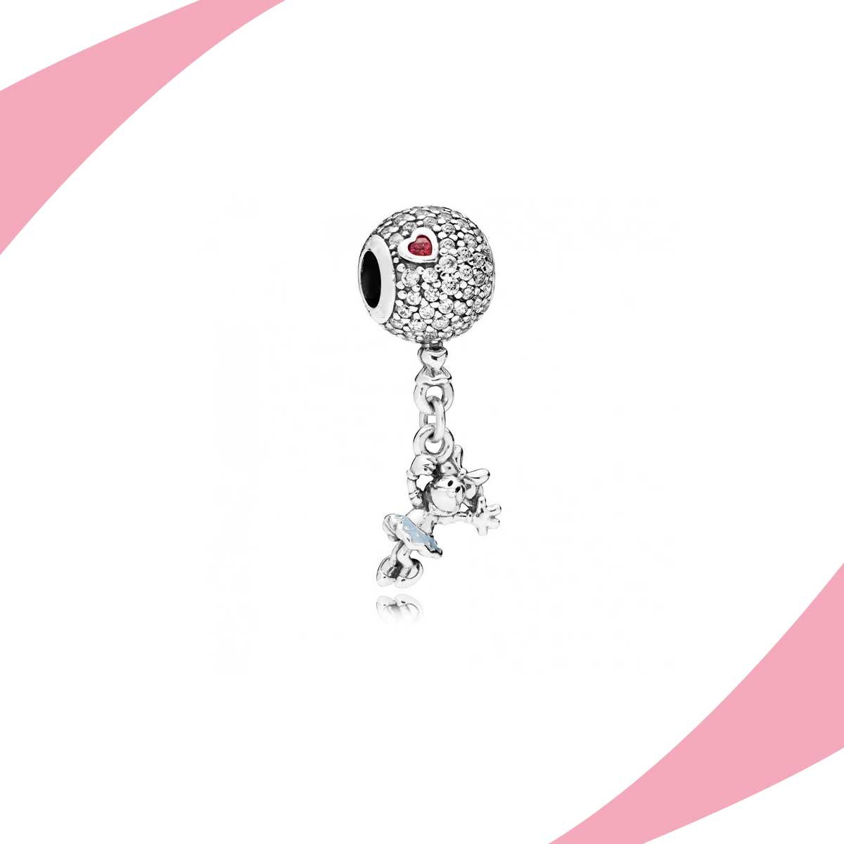 Charm colgante con esfera de circonias y una figura pequeña suspendida. Super Charms México.