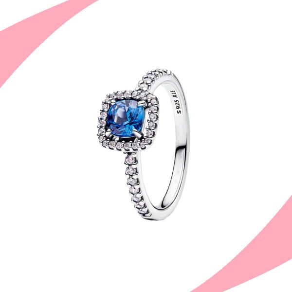 Anillo Diamante Cuadrado Azul Halo