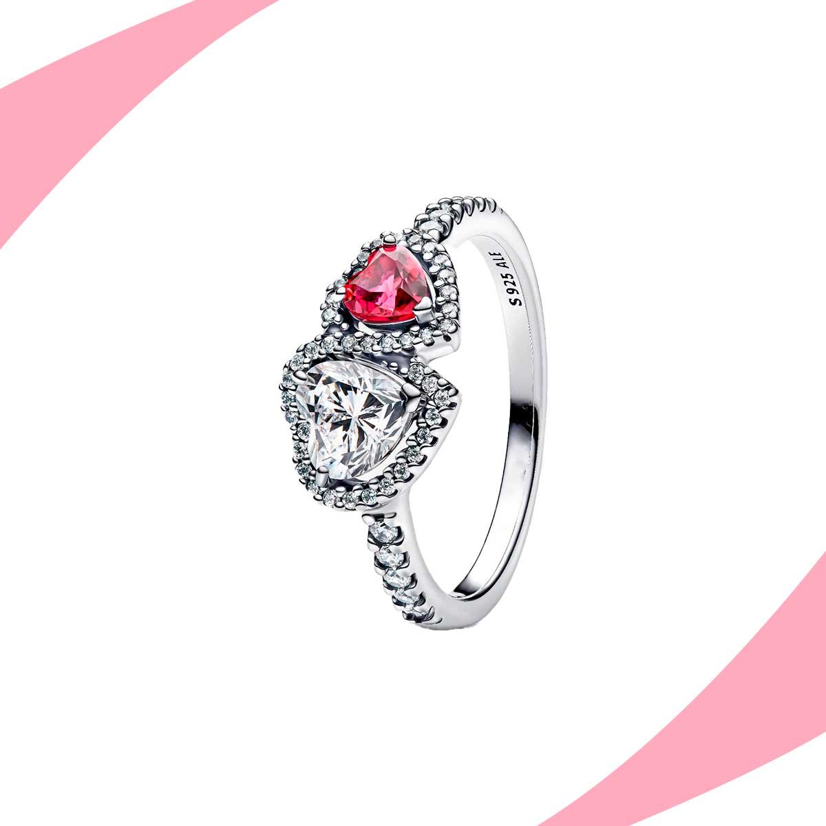 Anillo Doble Corazón Bicolor Brillante