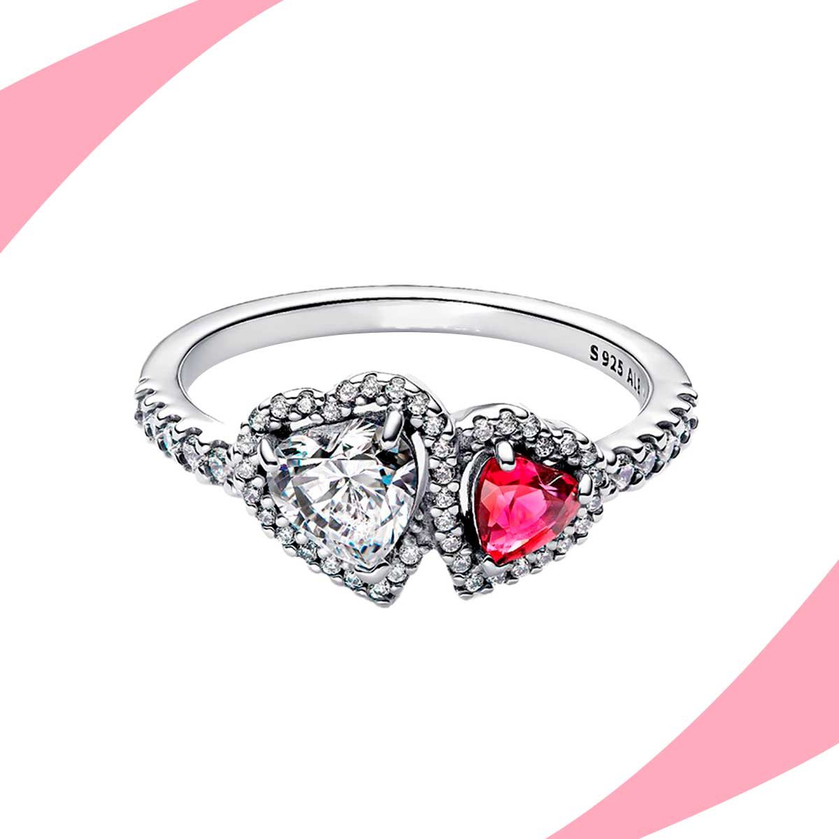 Anillo Doble Corazón Bicolor Brillante - Imagen 2